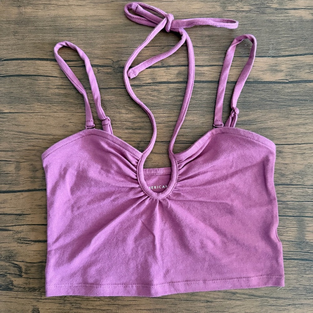 American Eagle Pink Crop Top Size XS Adjustable Removable Straps And Halter Tie